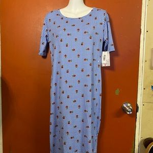 NWT LuLaRoe Women’s Light Blue Gingham Julia Rose Print Dress